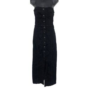 Zara Small Black Denim Bustier Dress Strapless Button Midi Women Jean NWT New